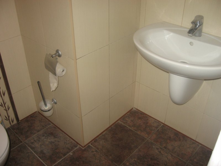 Дизайн туалета 2 кв.м. с раковиной 55 см. и зеркалом